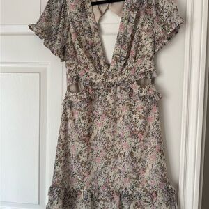 Storia Floral Cutout Midi Dress - Pink and Green